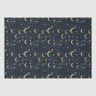Blauer und goldener Mond und Sterne Seidenpapier