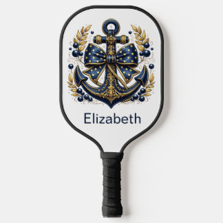 Blauer und goldener nautischer Anker personalisier Pickleball Schläger