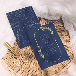 Blauer und goldener Rahmen für Botanische Hochzeit Einladung