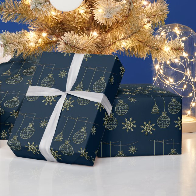 Blauer und goldener Weihnachtsgeschenk Geschenkpapier (Feiertage)