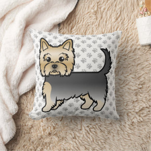 Blauer und goldener Yorkshire-Terrier-Cartoon-Hund Kissen