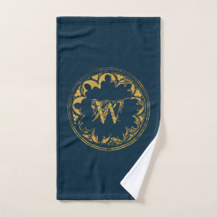 Blauer und goldfarbener, Vintag gestörter Monogram Badhandtuch Set