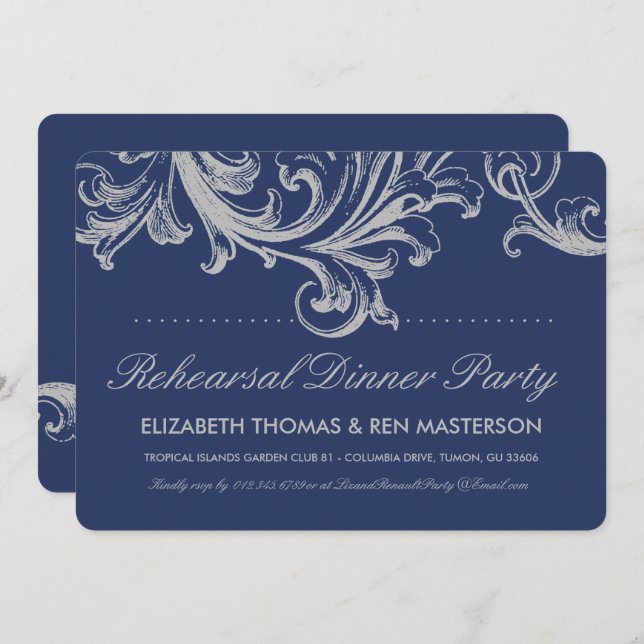 Blauer und graue Probe Abendessen Einladung (Vorne/Hinten)