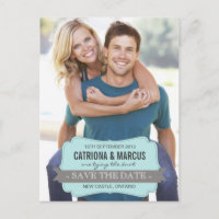 Blauer und grauer Banner Moderne Save the Date Pos