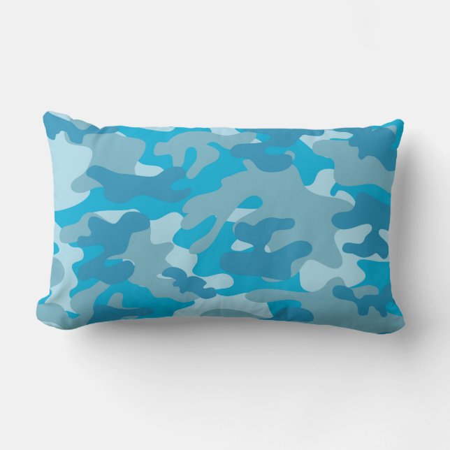 Blauer und grauer Camouflage-Entwurf Lendenkissen (Vorderseite)