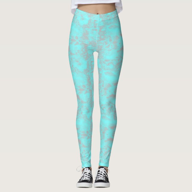 Blauer und grauer Marmor Leggings (Vorderseite)