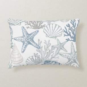 Blauer und grauer Seestern Muschel Strand Design Dekokissen