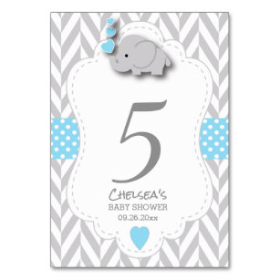 Blauer und grauer Zickzack Elefant - Tischkarte Tischnummer