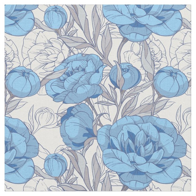 Blauer und Graupferde Blumenvektor Stoff (Nahaufnahme)