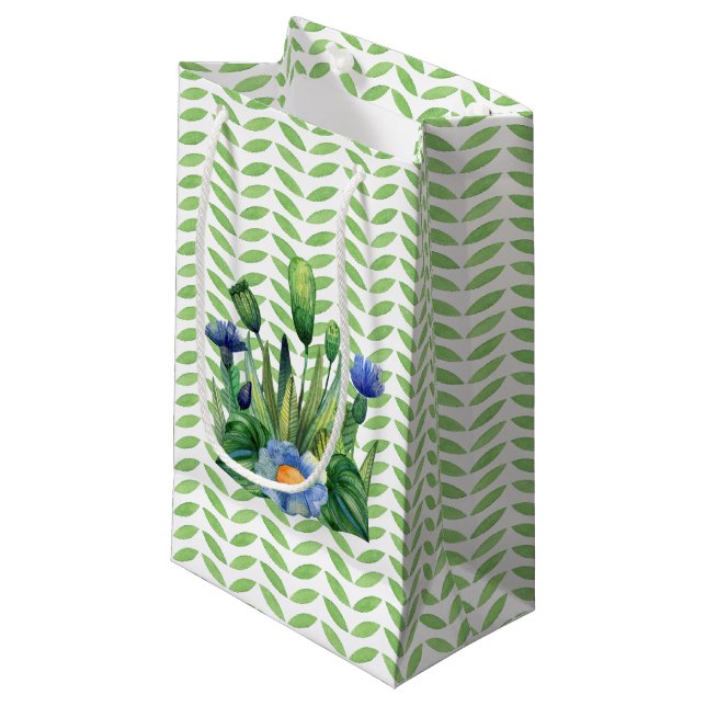 Blauer und grüner Blumengarten Kleine Geschenktüte (Vorderseite Schrägansicht)