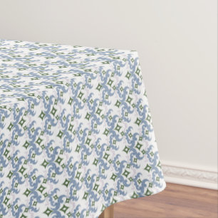 blauer und grüner Damast-Ornament-Pointillismus Tischdecke