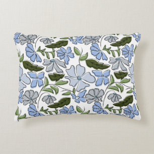 Blauer und grüner handgezeichneter Blumenblock-Dru Dekokissen