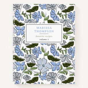 Blauer und grüner handgezeichneter Blumenblock Dru Notizbuch