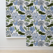 Blauer und grüner handgezeichneter Blumenblock-Dru