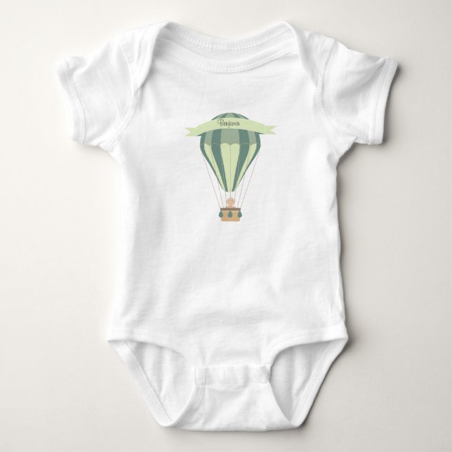 Blauer und grüner Heißluftballon personalisiert Baby Strampler (Vorderseite)