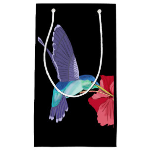 Blauer und grüner Hummingvogel und roter Hibiskus Kleine Geschenktüte