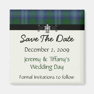 Blauer und grüner karierter Save the Date Magnet