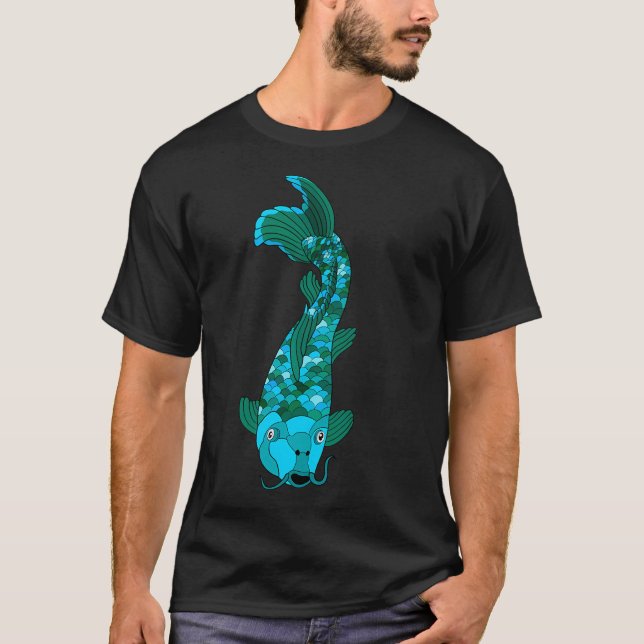 Blauer und grüner Koi-Fisch T-Shirt (Vorderseite)
