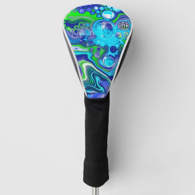 Blauer und grüner Marmor Pour Painting Effect Golf Headcover (Vorderseite)