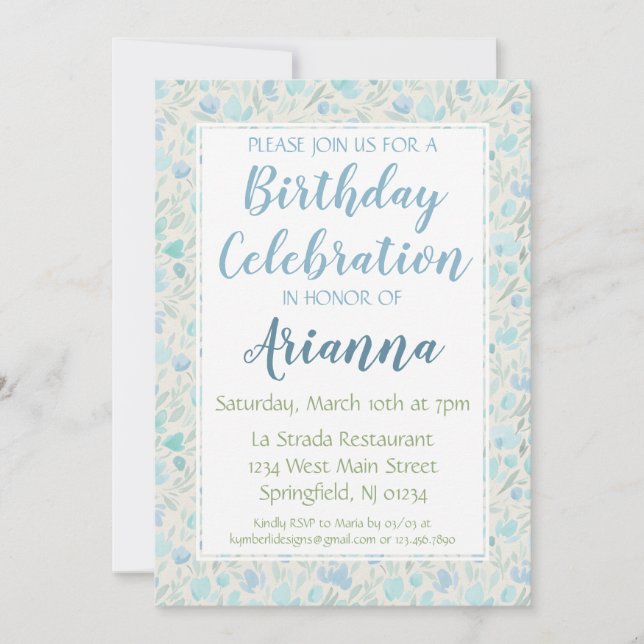 Blauer und grüner Pastell Einladung (Vorderseite)