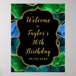 Blauer und grüner Pfauenhaufen Agate Geburtstag Wi Poster