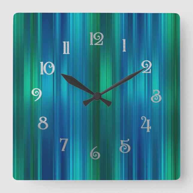 Blauer und grüner Streifen Quadratische Wanduhr (Vorderseite)
