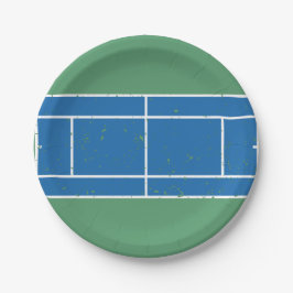 Blauer und grüner Tennisplatz stört Stil Pappteller
