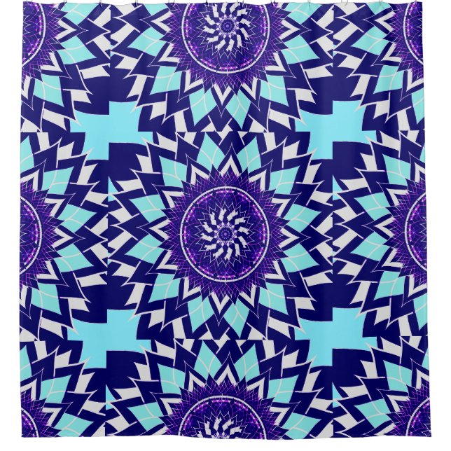 blauer und indigofarbener Mandala Duschvorhang (Vorderseite)