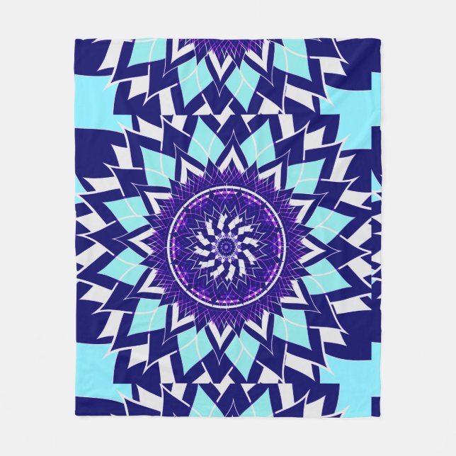 blauer und indigofarbener Mandala Fleecedecke (Vorderseite)