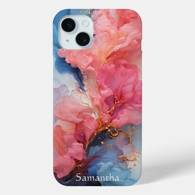 Blauer und Korallenfarben Case-Mate iPhone Hülle (Rückseite)