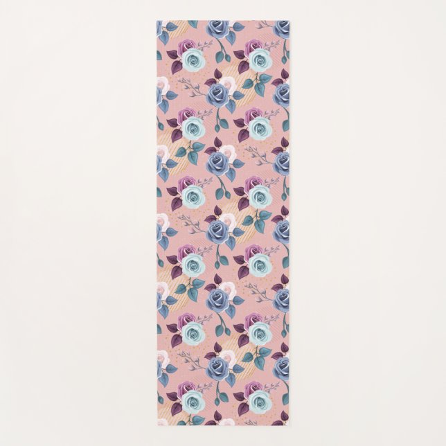 Blauer und Lavendel blühen auf Blüte Yogamatte (Vorderseite)