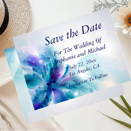 Blauer und Lila Abstrakter Blumen Save the Date-1 Ankündigungspostkarte
