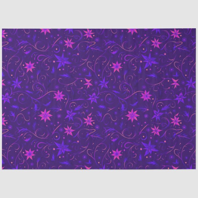 Blauer und Lila Blumen und Weinberge Weihnachten Seidenpapier (Vorderseite)