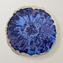 Blauer und Lila Daisy (grau) Rundkissen