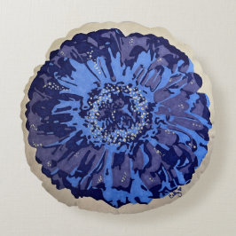 Blauer und Lila Daisy (grau) Rundkissen Rundes Kissen