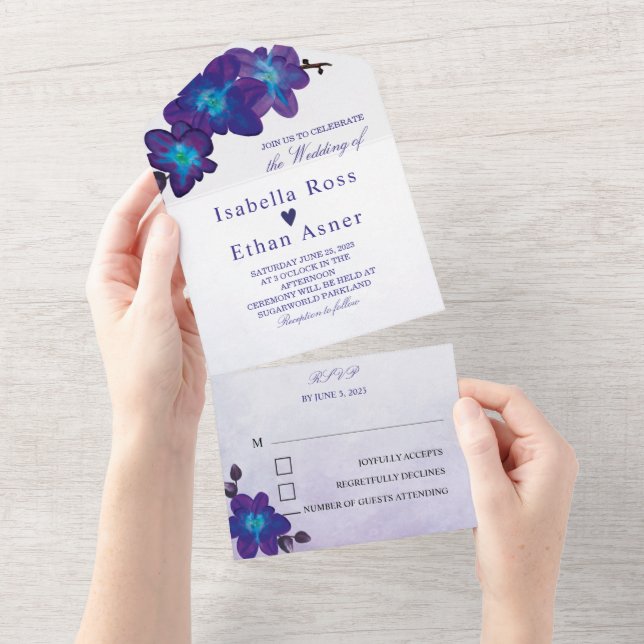 Blauer und Lila Einladung zur Hochzeit (Abreißen)