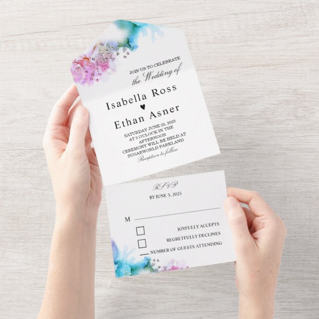 Blauer und Lila Einladung zur Hochzeit (Abreißen)