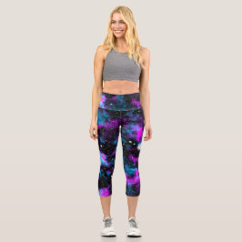 Blauer und Lila Galaxie Neon Yoga Capri Leggings