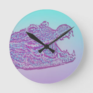 Blauer und Lila Krokodil Runde Wanduhr