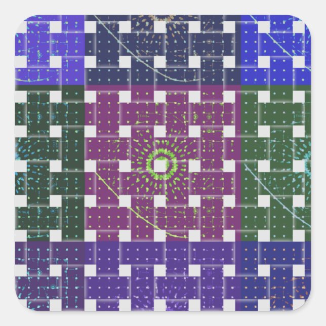 Blauer und Lila Kunstdruck Quadratischer Aufkleber (Vorderseite)
