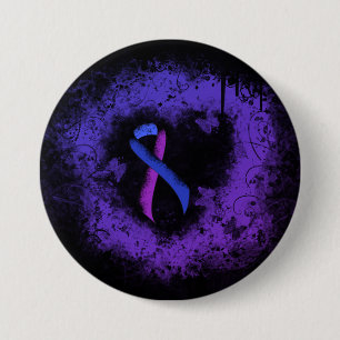 Blauer und Lila Ribbon Grunge Herz Button