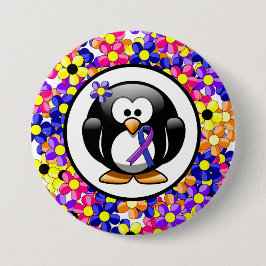 Blauer und Lila Ribbon-Pinguin Button
