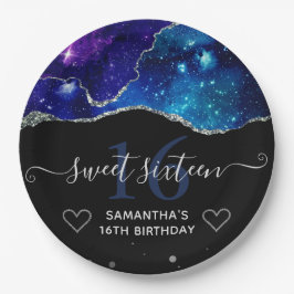 Blauer und Lila Silber Glitzer Galaxy Agate Sweet Pappteller