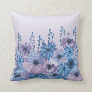 Blauer und lila Watercolorblumenthrow-Kissen Kissen