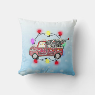 Blauer und Lila Weihnachtsbaum im Rücken von Truck Kissen