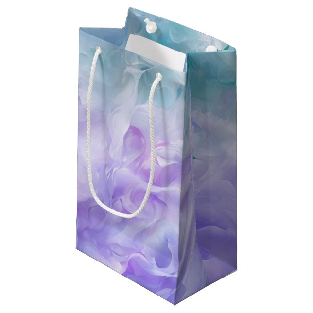 Blauer und lila Wolkenwirbel Kleine Geschenktüte (Vorderseite Schrägansicht)