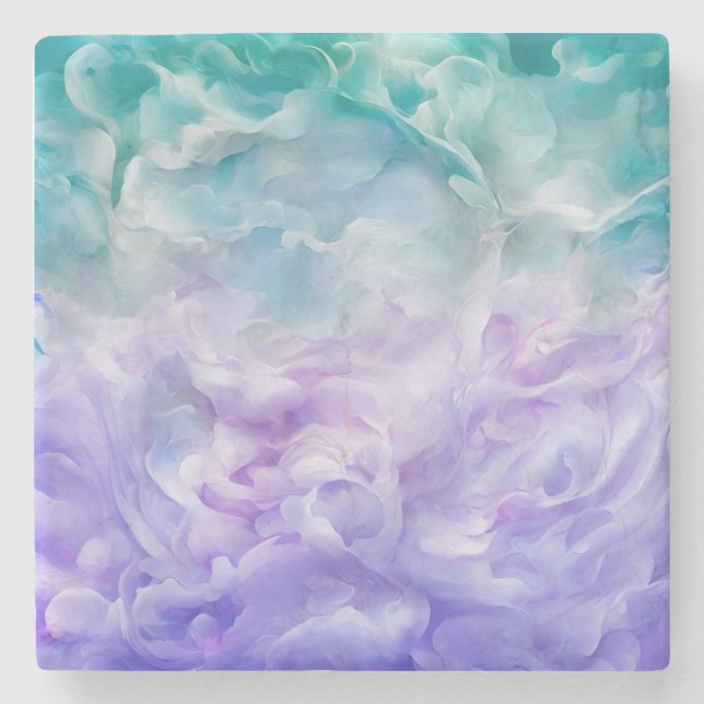 Blauer und lila Wolkenwirbel Steinuntersetzer (Vorderseite)
