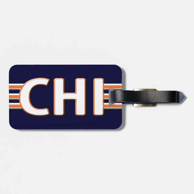 Blauer und orange Gepäckanhänger Chicagos (Rückseite horizontal)