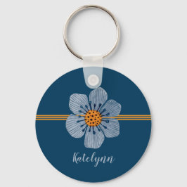Blauer und orangefarbener Blume Personalisierter S Schlüsselanhänger