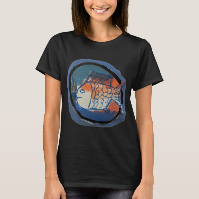 Blauer und orangefarbener Fisch T-Shirt (Vorderseite)